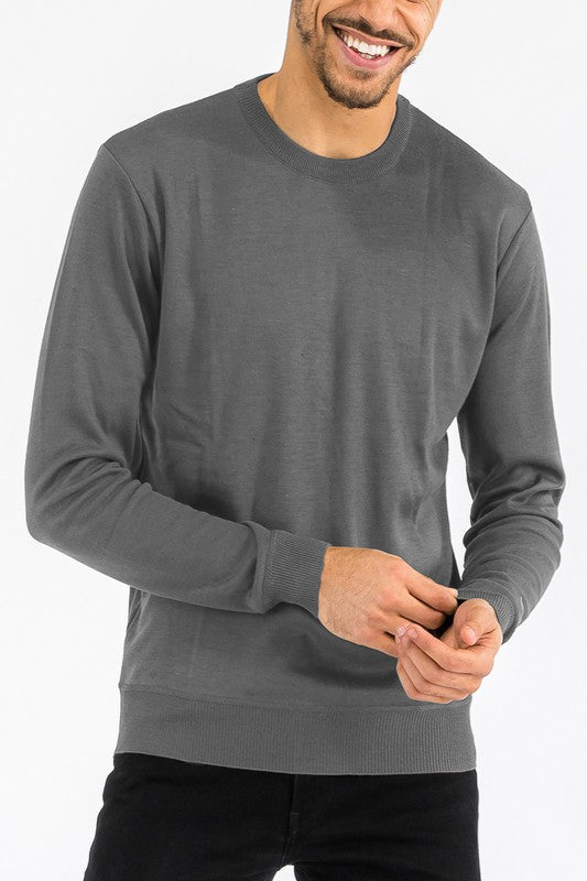 SOLID COLOR ROUND NECK SWEATER