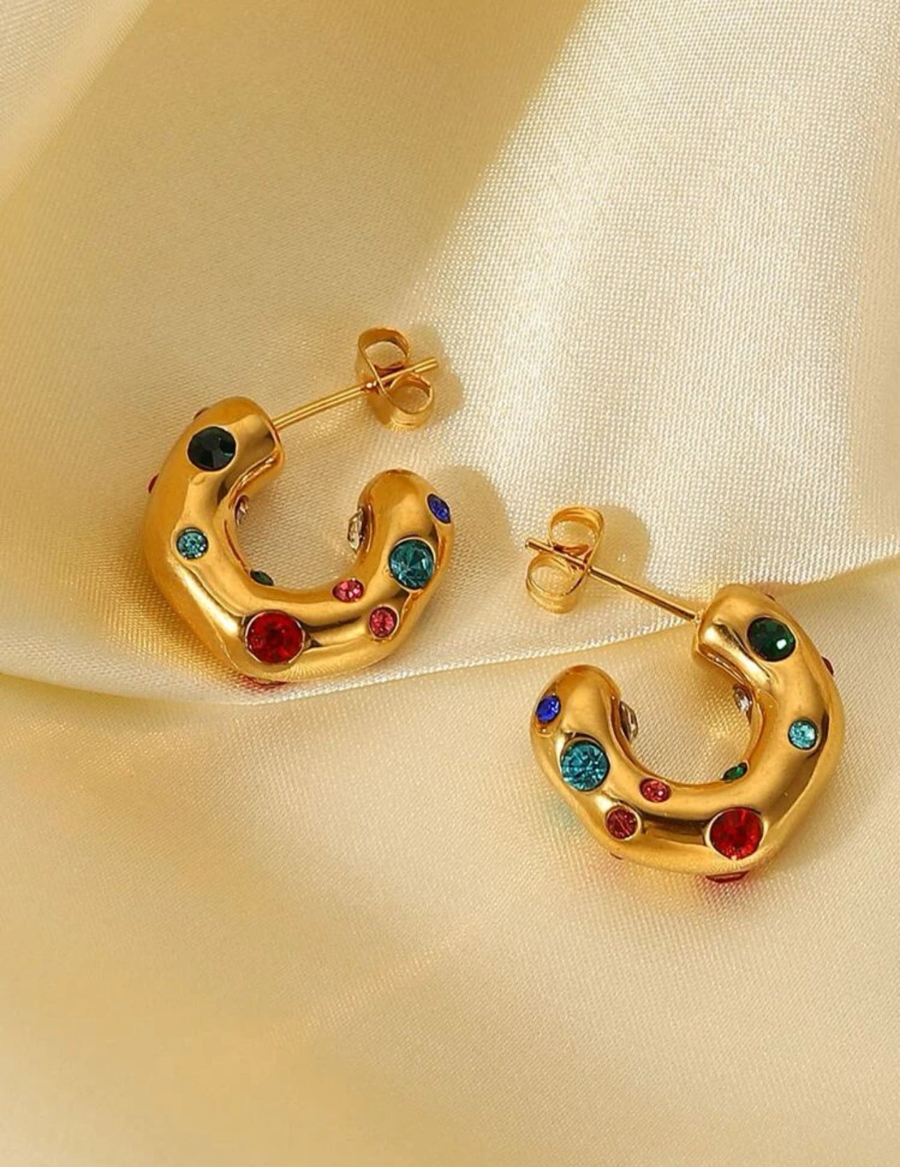 Multicolored Stone Chunky Hoops