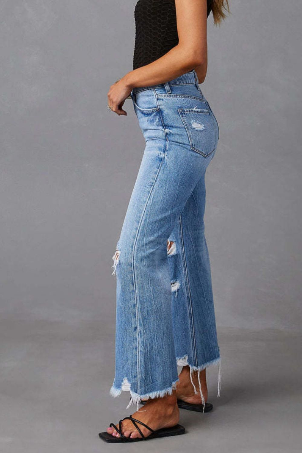 Julie Distressed Raw Hem Jeans with Pockets